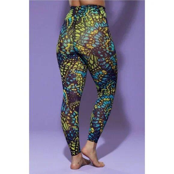 NEW Yitty Mesh Me Smoothing High Waist Legging Green Yellow Blue Butterfly Print - Picture 3 of 10